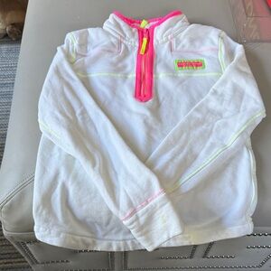 Vineyard Vines White Pullover with Neon Pink and Yellow Trim